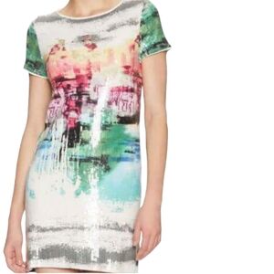 Nwot Maia Sequined Limited Edition Abstract Shortsleeve Stretch Knit Shi…